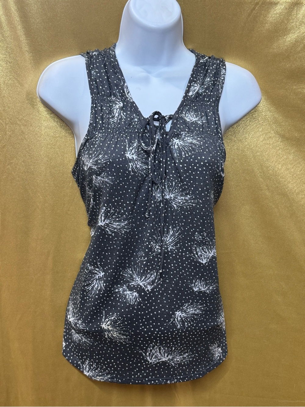 Maurices Gray Floral Polka Dot Lace Up Tank Top Sz M
